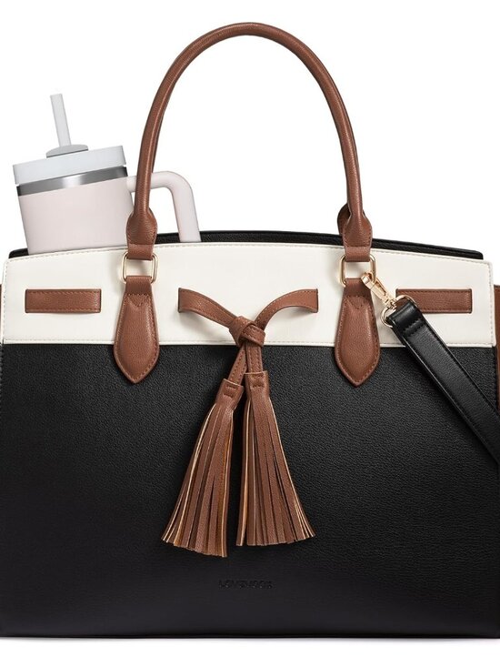 Handbags - Laptop Bag for Women,Work Tote Bag with Large Cup Holder,Leather Computer Bag Te